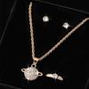 European-American Fashion Inlaid Diamond Heart Jewelry Set: Necklace, Zircon Earrings, and Ring.