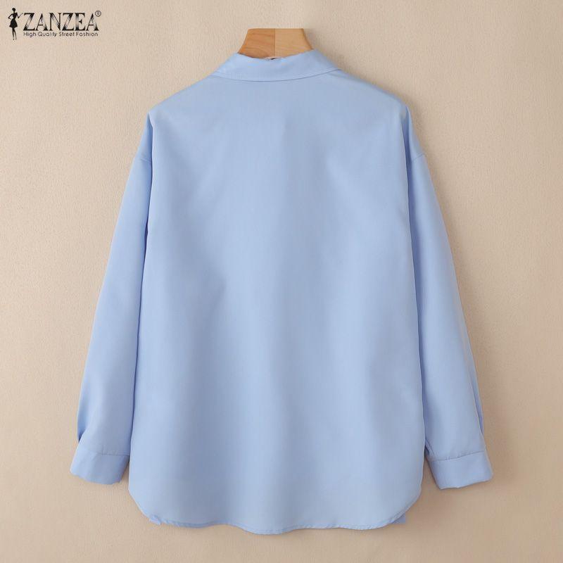 ZANZEA Camicetta casual da donna con colletto rovesciato, tinta unita, ampia, a maniche lunghe