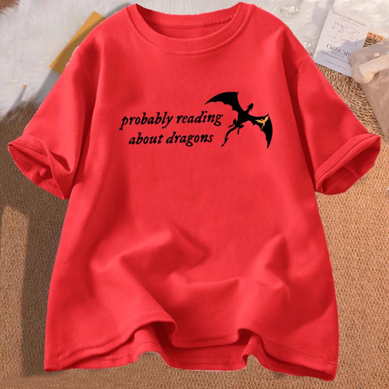 Probably Reading about Dragons T Shirt Women Fourth Wing Bookish TShirt Librarian Book Lover Graphic Tees Women Men Cotton Tee S