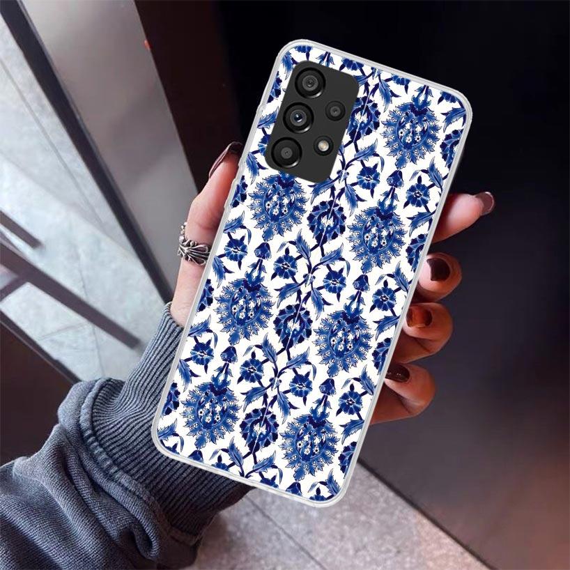 Blue And White Porcelain Phone Case For Samsung Galaxy A12 A52S A42 A32 A22 A51 A50 Note 20 Ultra 10 S10 Plus A71 A70 A31 A30 A1