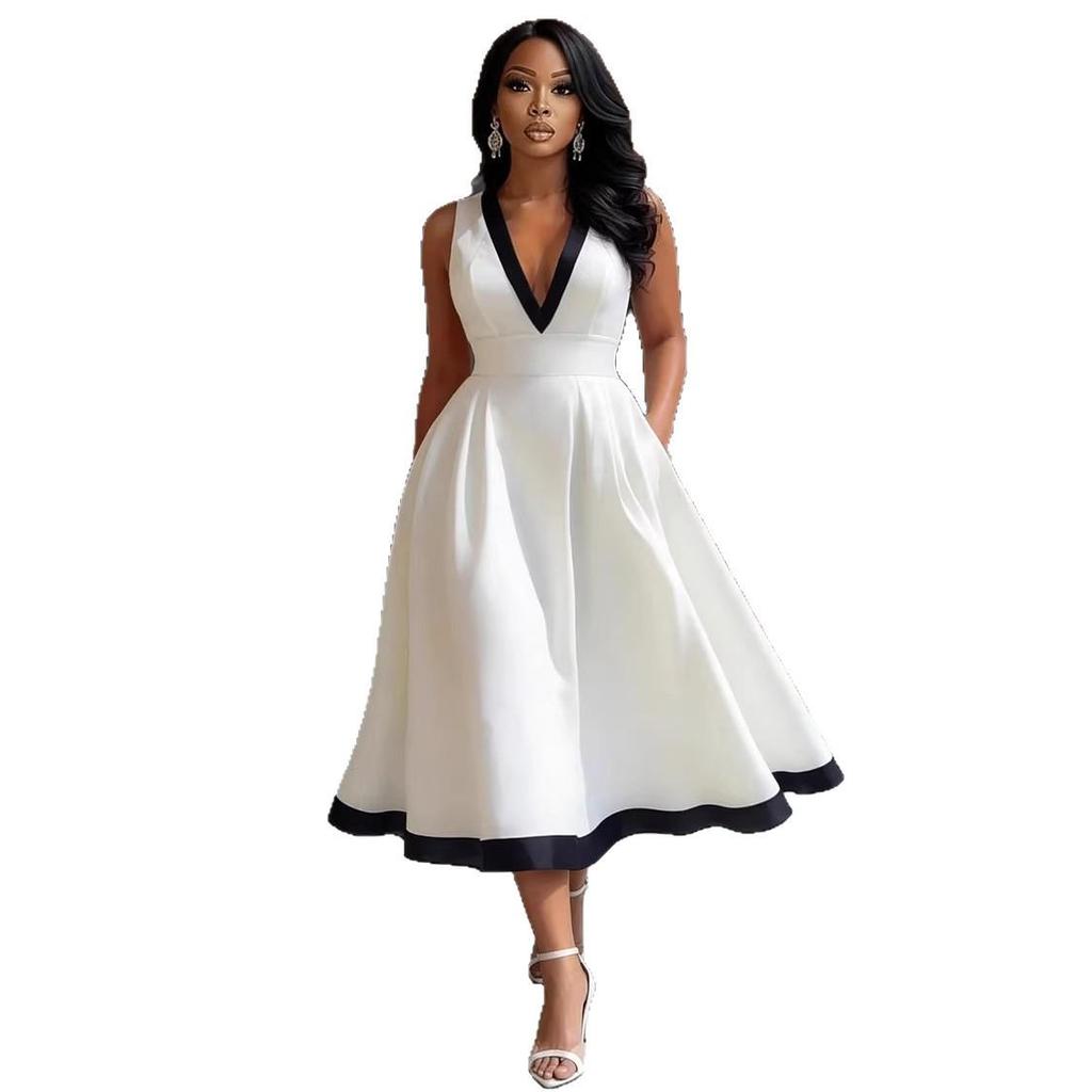 Elegant Color Block High-Waisted Women's Banquet Dress
