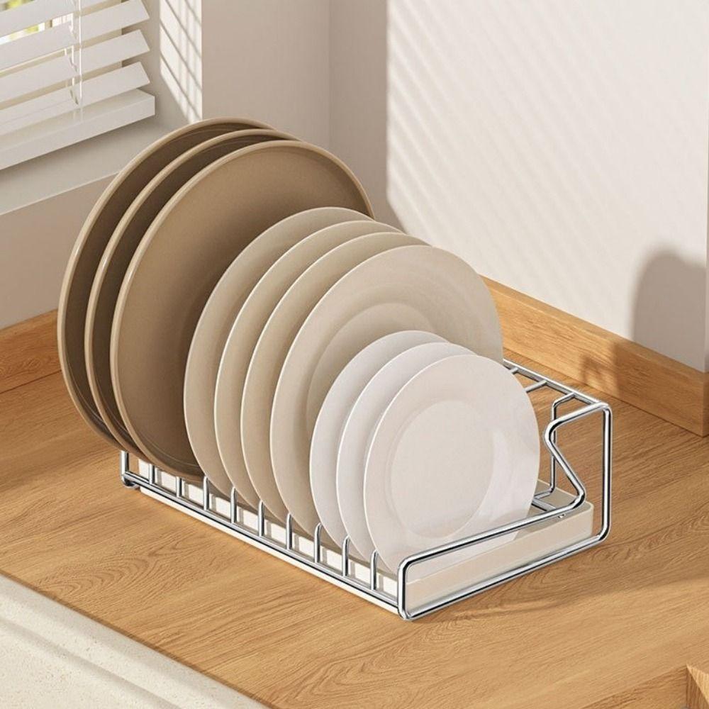 Stainless Steel Plate Draining Rack Space Saving Dish Storage Rack Kitchen