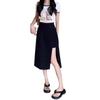 Women's Plus Size Black A-line Midi Skirt - High Waist, Slit, Slimming, Summer Fashion