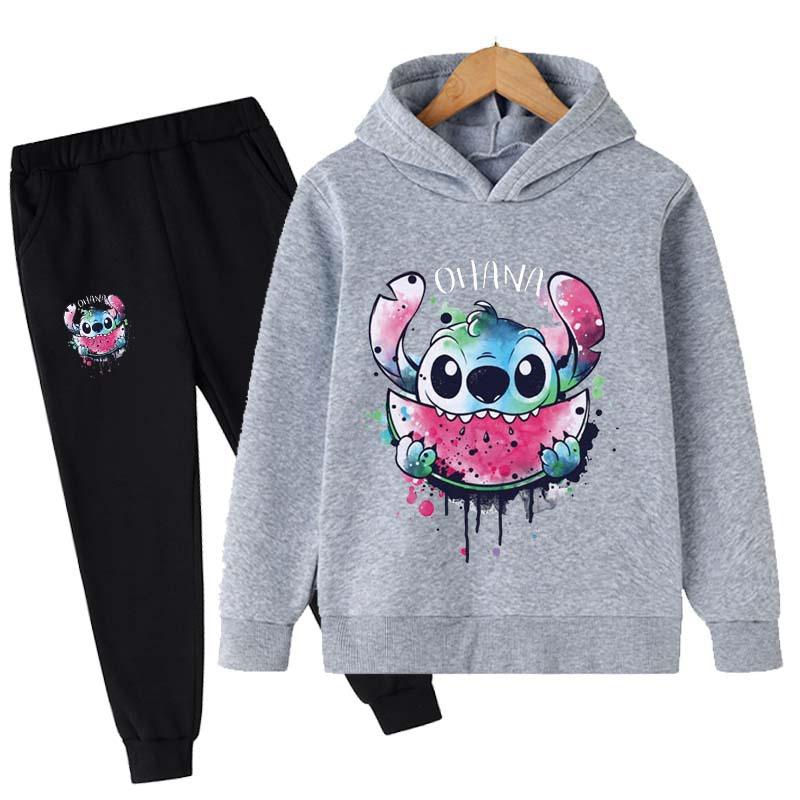 2025 MINISO Stitch Hoodies+Pants Sets Children 1-16 Years Suit Boys Tracksuits Kids Brand Sport Suits Little Monster Hoodies Tops +Pants 2pcs Set