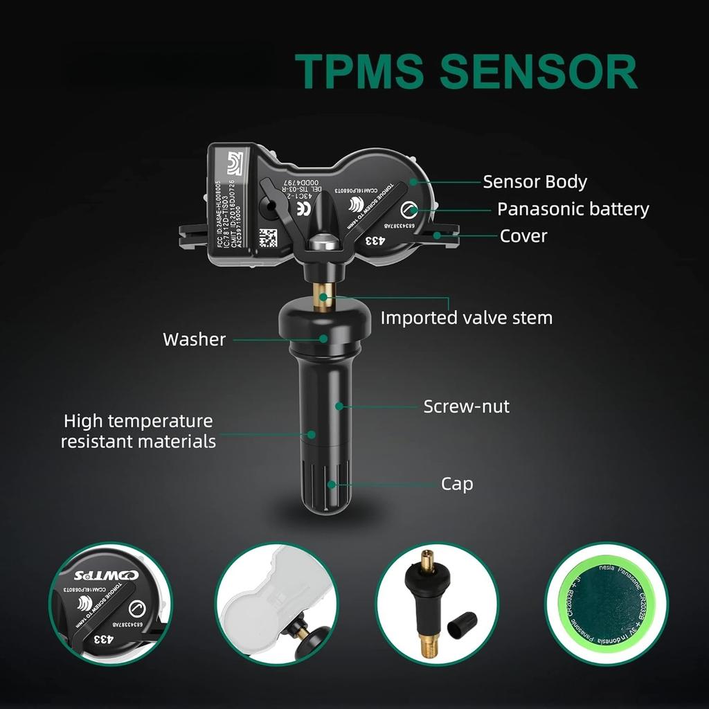 TPMS Sensor Dodge, 433Mhz Tire Pressure Monitoring System Sensor Compatible for Chrysler Jeep Dodge Fiat Replaces #68313387AB 68193586AC 68252493AB