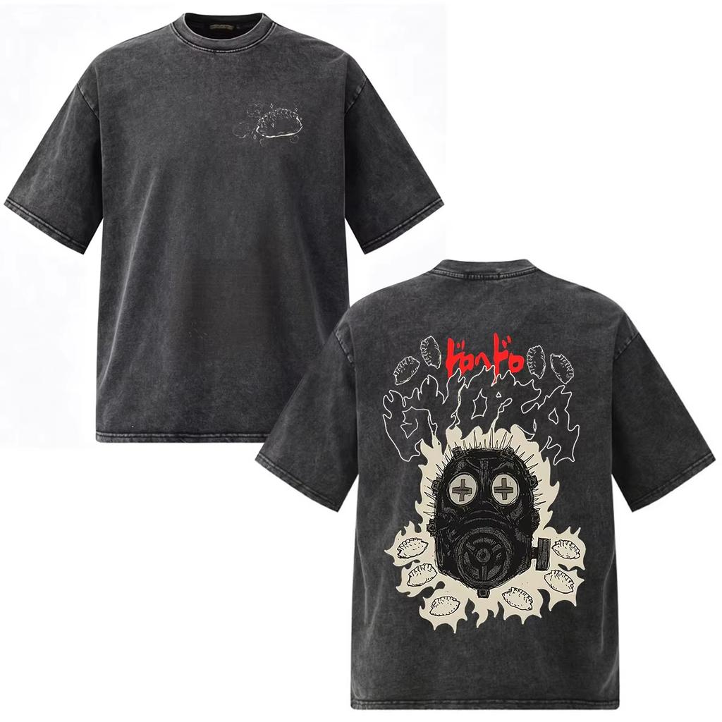 Camiseta Gráfica Lavada Vintage Anime Dorohedoro Kaiman Shin Ropa para Hombre y Mujer Moda Hip Hop Streetwear Top Y2K Gótico Algodón Camisetas Oversize
