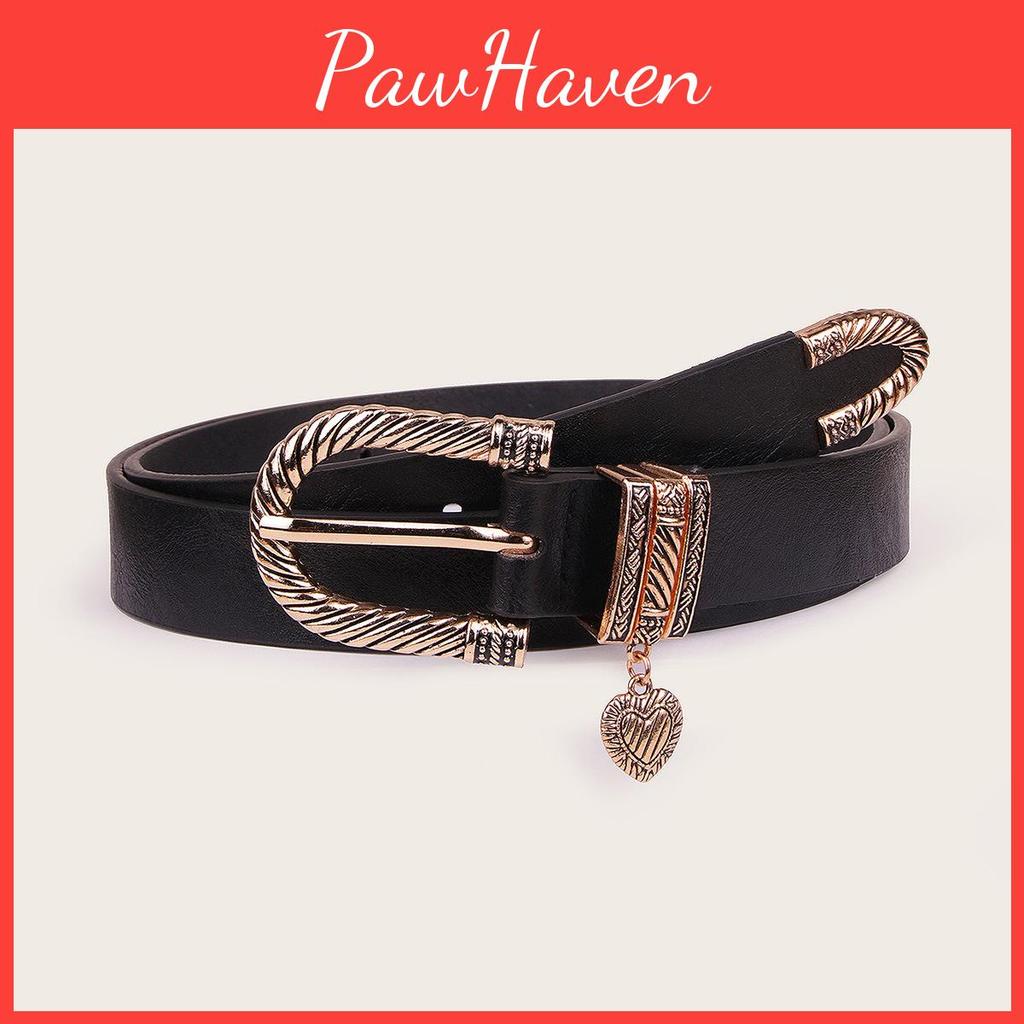 Retro Heart Pendant Pu Belt With Pin Closure For Fashion Casual Look