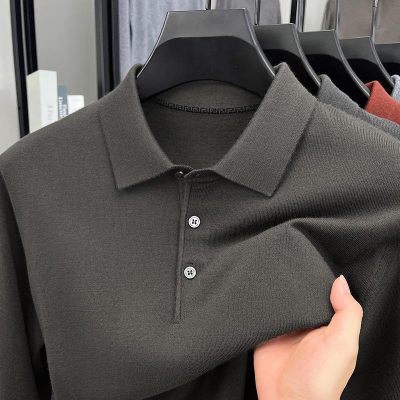 Men's Wool Silk Lapel Sweater, Solid Color, Versatile Thin Knitwear, Fashionable for All Ages.