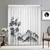 2Pc Home Decoration Curtains, Elegant Bamboo Ink Painting With Pole Bag Curtains, Kitchen, Coffee Shop, Living Room, Balcony