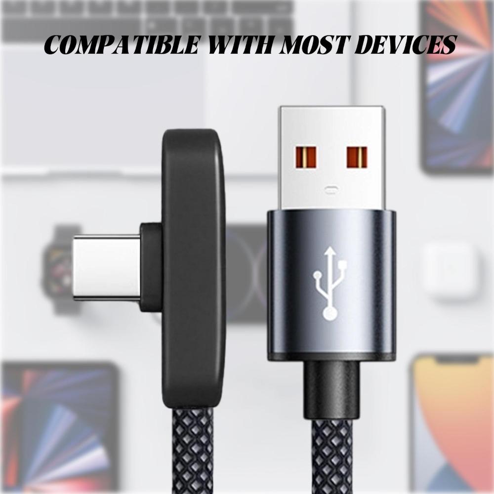 3-1PCS 100W 6A Right-angle USB To Type-C Fast Charging Data Cable Braided Cord for IPhone Samsung Xiaomi Phone Laptop 1/1.5/2m