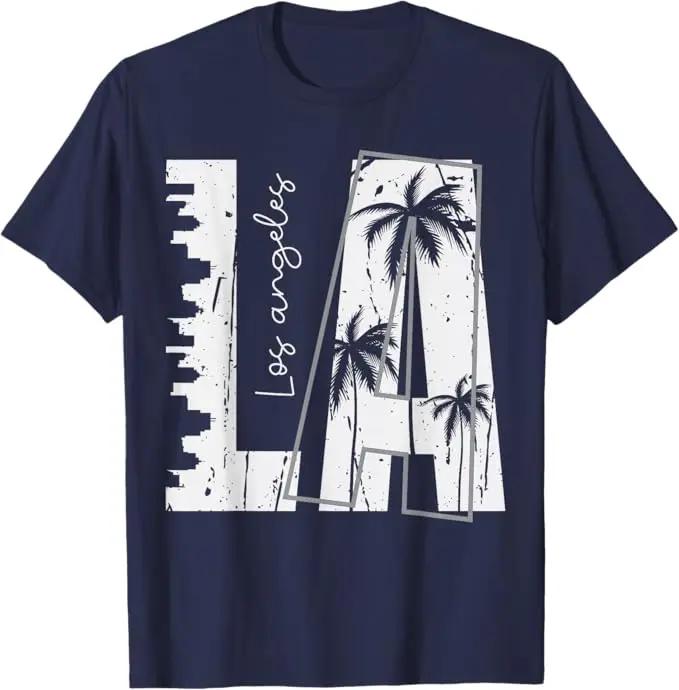 Mens LA Los Angeles Printed Shortsleeved Tshirt Men Women Summer Fashion Vintage Crew Neck Tshirt Top Men Clothing
