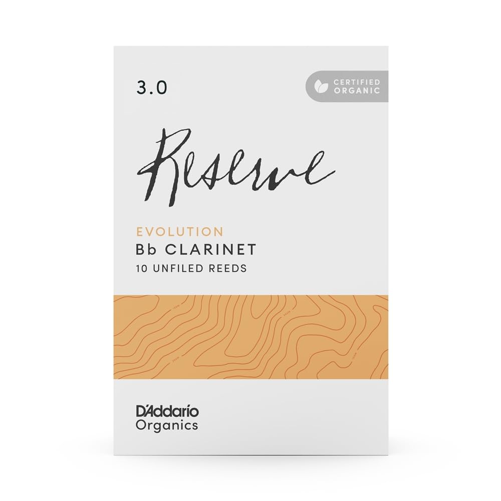 WoodWinds Reeds for Bb USDA Organic RESERVE EVOLUTION ODCE1030 Pack of 10 D Addario D Addario Clarinet, Certified, [Hardness 3.0],