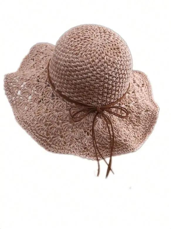 Handwoven Straw Sun Hat – Women’s Summer Wide-Brimmed Foldable Panama Hat with Bow Accent, UV Protection for Beach & Outdoor Wea