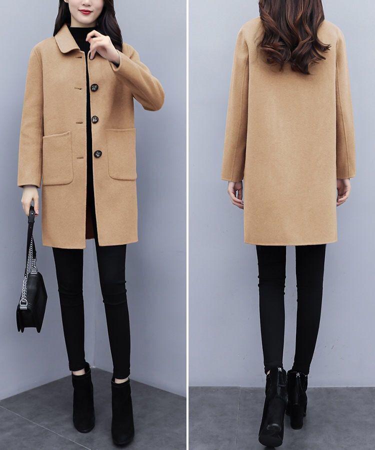 Women's Mid-Length Wool Coat - Korean Style, Loose Fit, Plus Size, Slimming, Age-Reducing, for 2025 Autumn/Winter