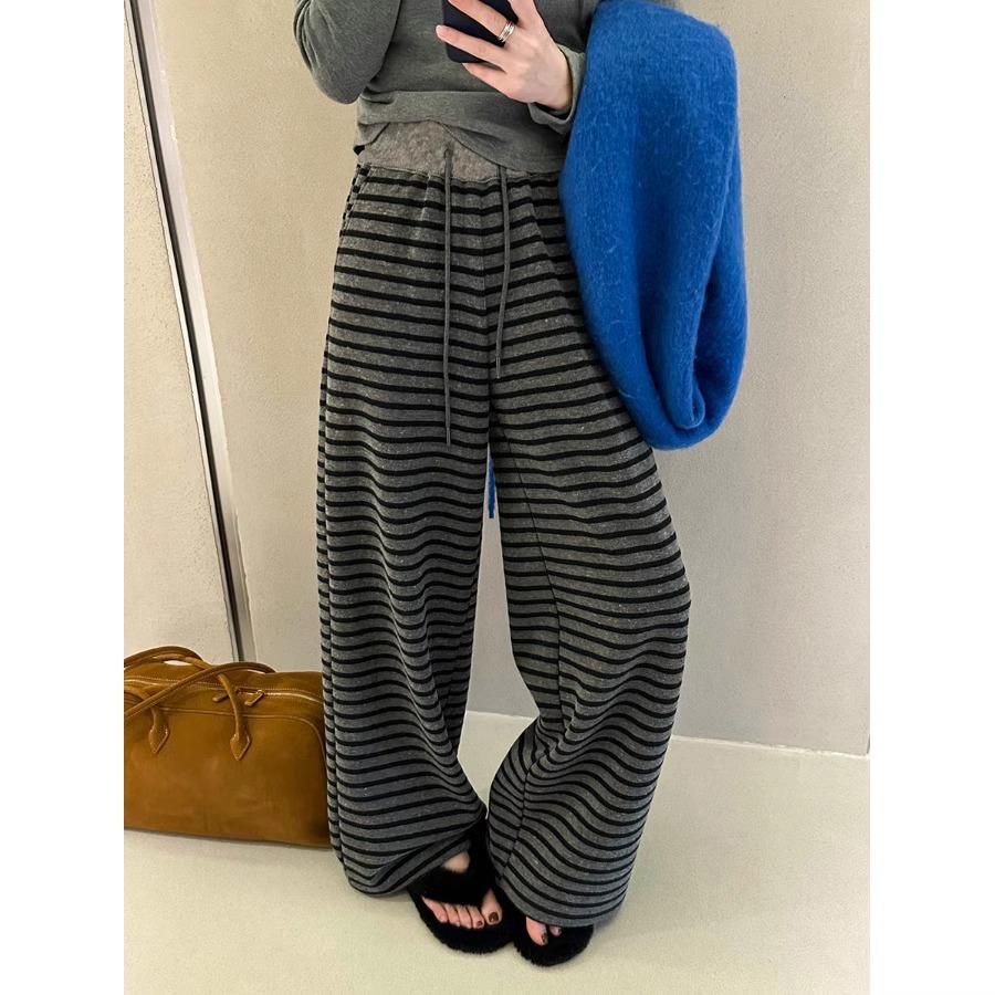 

Women s 2025 Striped Wide-Leg Elastic Waist Casual Pants - Spring Korean Style Medium чорний/білий