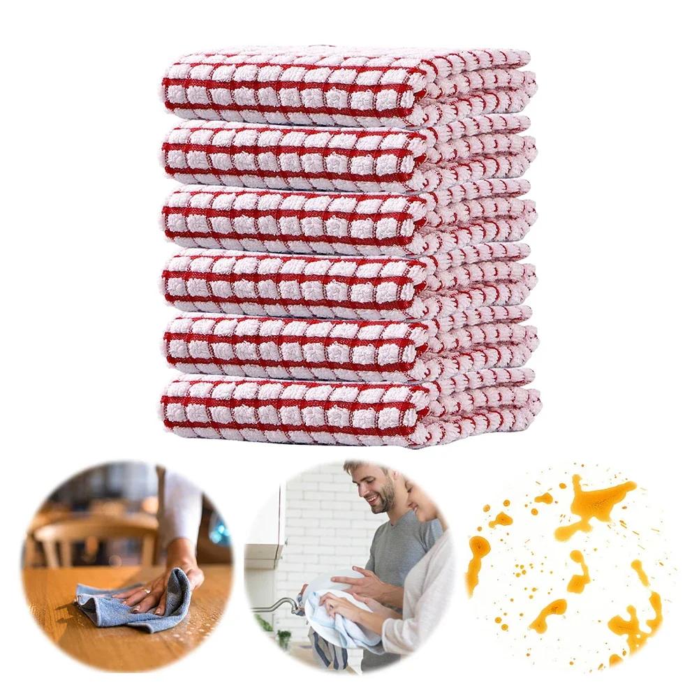 1/6/12Pcs Absorbent Hand Towels Cotton Yarn Kitchen Dishcloths Set Checkered Decorative Towels For Bathroom Decoration