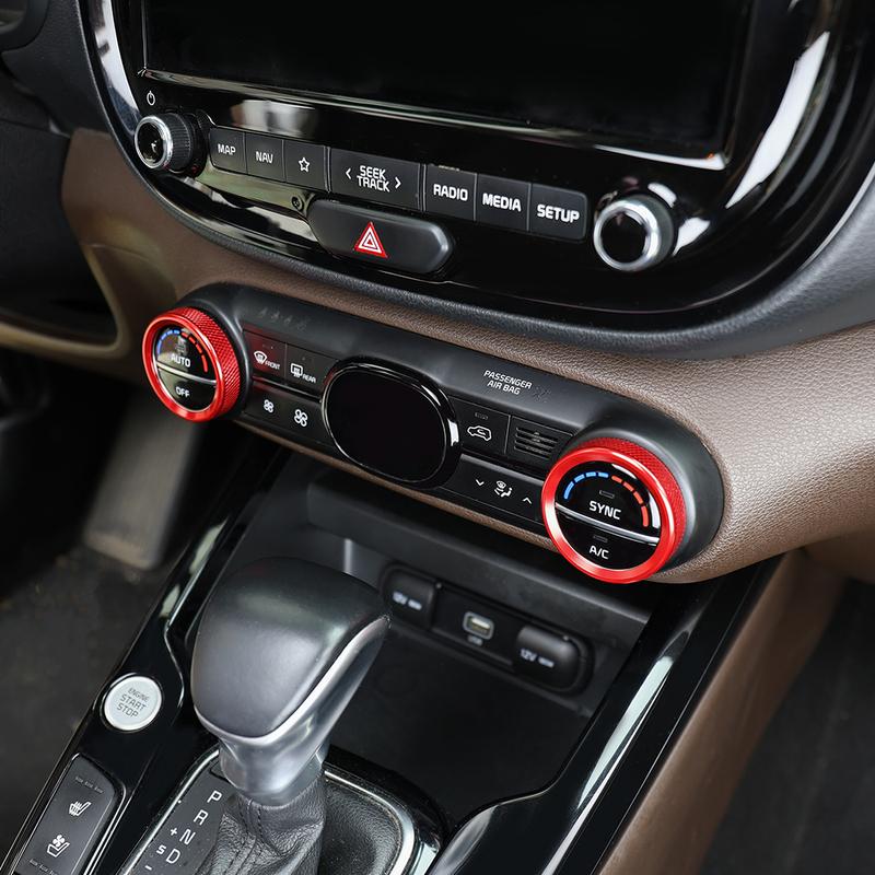 For Kia Soul -2025 2PCS High-End Version Aluminum Red Blue Black Air Conditioner Knob Trim Ring Control Adjust Button Cover