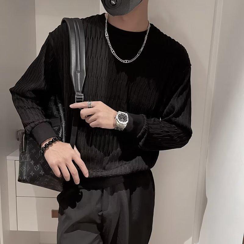 Podzimní mikina pánská trendy ins trendy top s kulatým výstřihem nový pánský ležérní pulovr trendy tričko s dlouhým rukávem