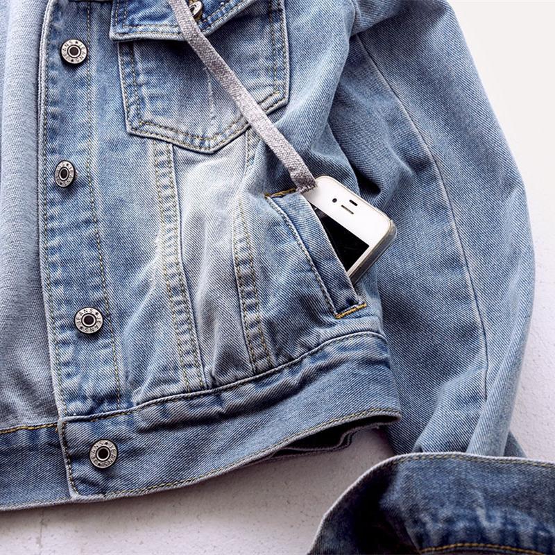 Women's Korean Fashion Long Sleeve Jean Jacket Slim Hooded Short Denim Jacket Woman Coat