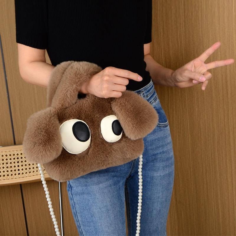 New autumn and winter plush bag cute big-eyed puppy tote bag shoulder bag crossbody sideways eye puppy bag