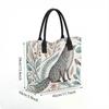  Boho Fox Print Canvas Tote Bag Casual Large Capacity Daily Shoulder Handbag for Women