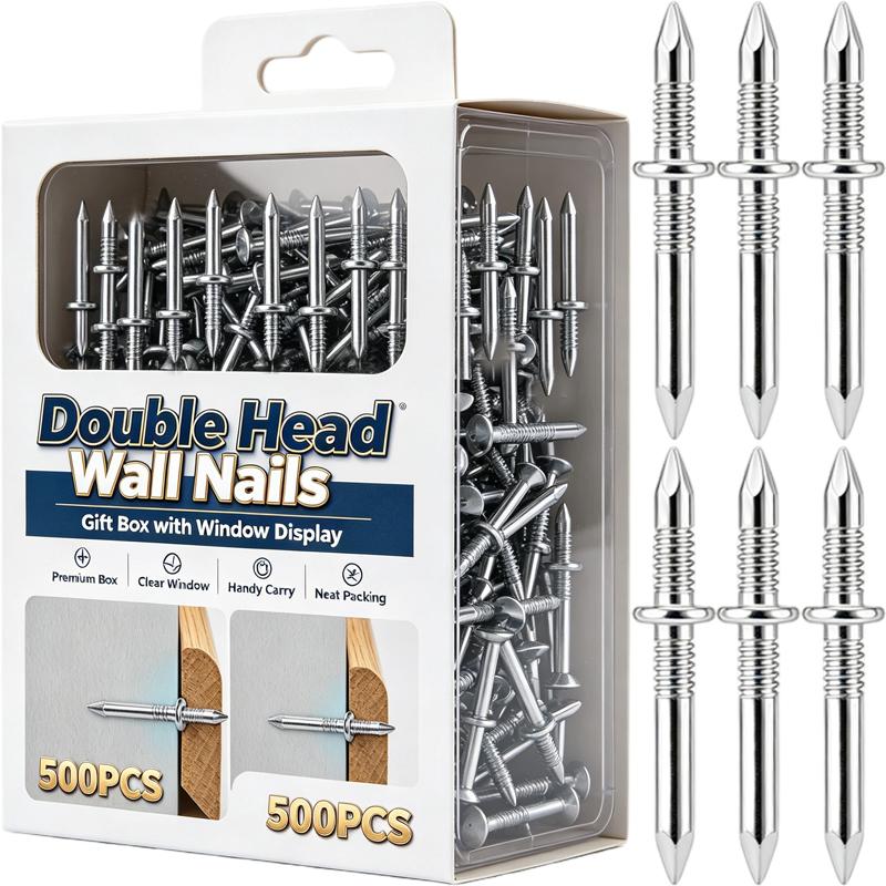 500/50 Stück Doppelkopf Wandnägel Gewinde Unsichtbare Sicherheitsschraube für Sockelleisten Zement Metallnägel Spurlos Befestigungselemente
