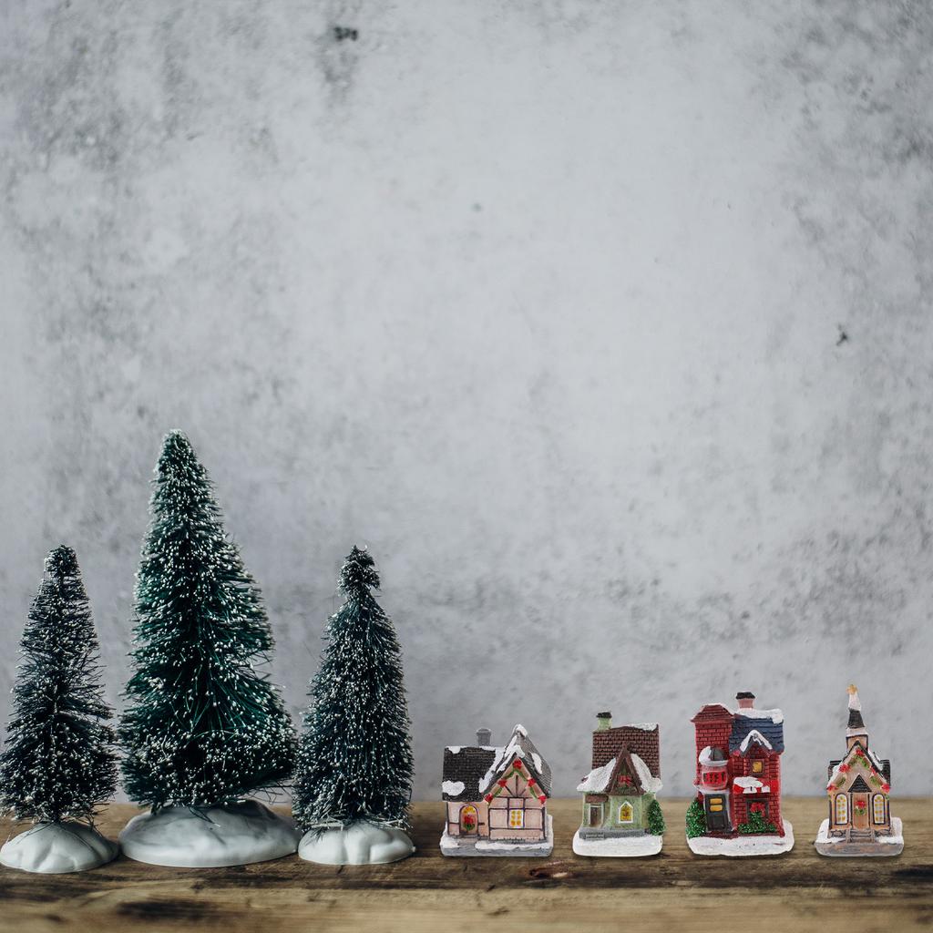 4Pcs Luminous Resin Small House Christmas Decor Colorful Desktop Ornaments Charming Xmas Party Decoration Adorn