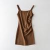 2025 Side Pleated Vest Dress, European And American Style Women'S New Solid Color Tight Strap Dress