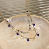 Fashion Colored Zircon Bead Necklace for Women Girls Exquisite Geometric Double-Layer Small Square Pendant Necklace Jewelry Gift