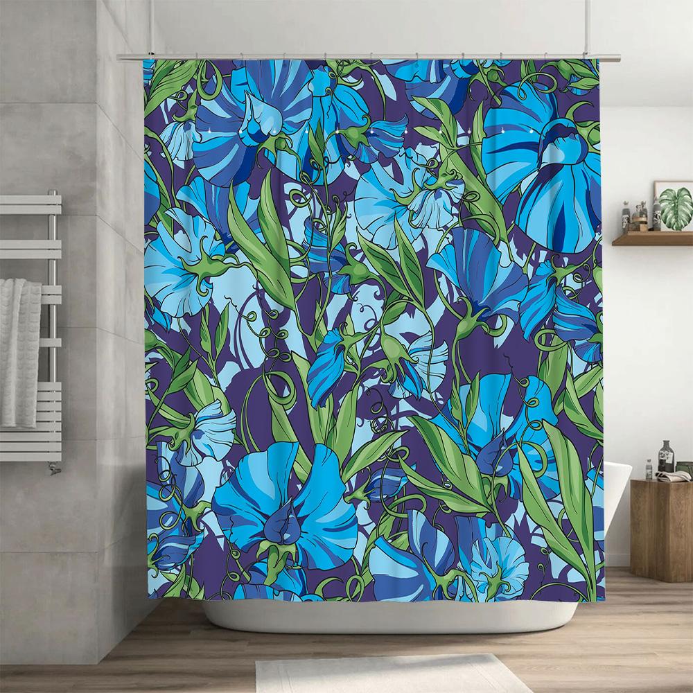 Blue Green Floral Shower Curtain Modern Home Decor in Vivid Colors for Bathroom Decoration (80 characters)