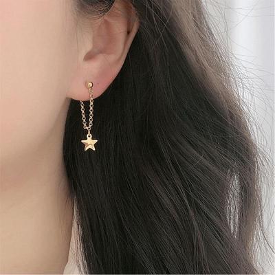 18K Gold-Plated Star Tassel Earrings for Women - Trendy Titanium Steel Chain Studs