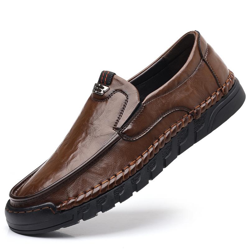 New men's shoes breathable casual leather shoes soft-soled single shoes outdoor non-slip middle-aged dad shoes one pedal