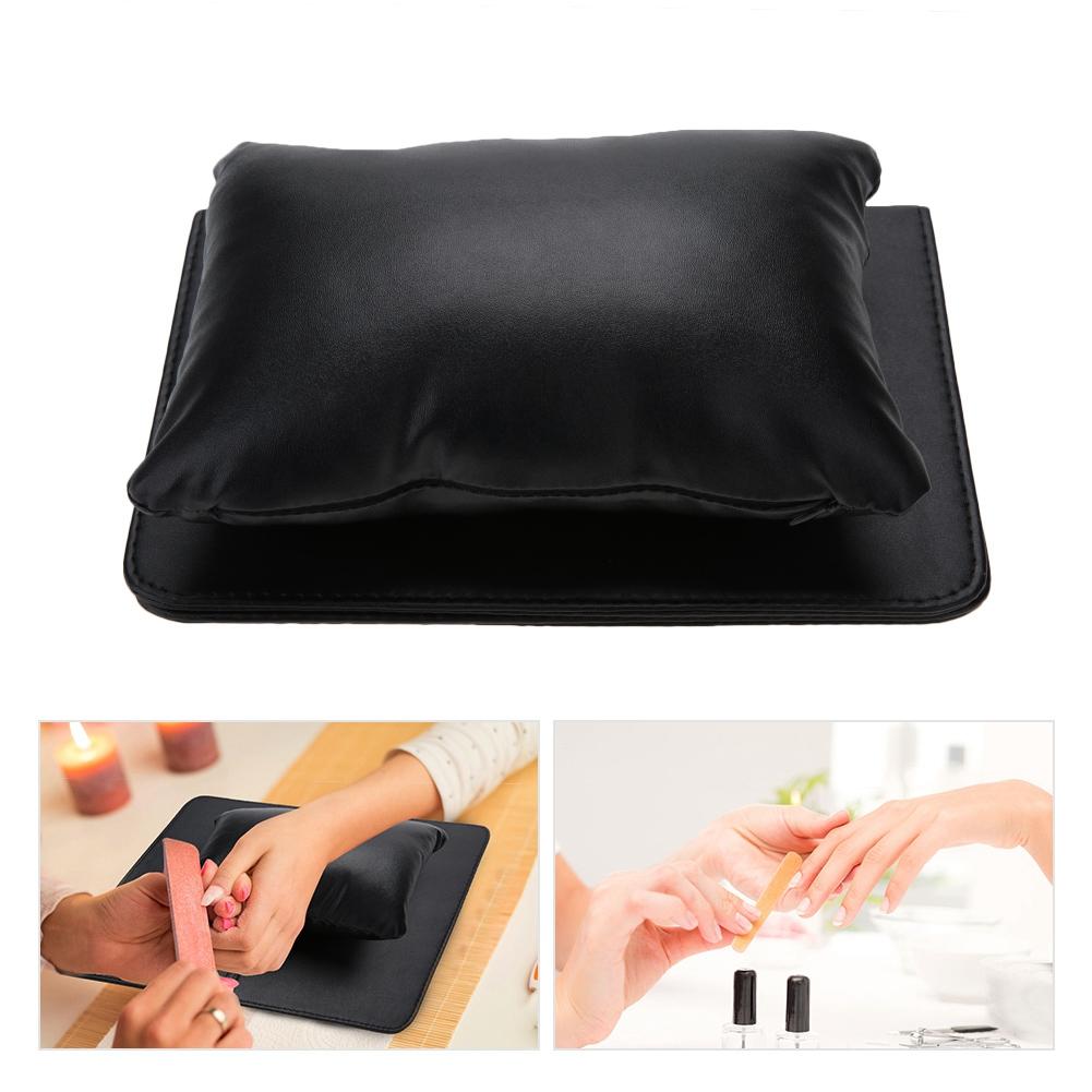 Soft PU Leather Detachable Washable Hand Rest Pillow + Folding Manicure Table Mat Black