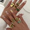 Stainless Steel French Vintage Ethnic Color Gemstone Ring for Women Punk Personality Stackable Open Finger Ring Hand Jewelry