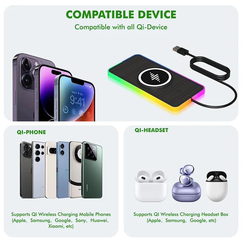30W Magnetic Car Wireless Charger Pad RGB Light Non-Slip Car Charger for iPhone 15 14 13 X Samsung Xiaomi Airprods Fast Charging