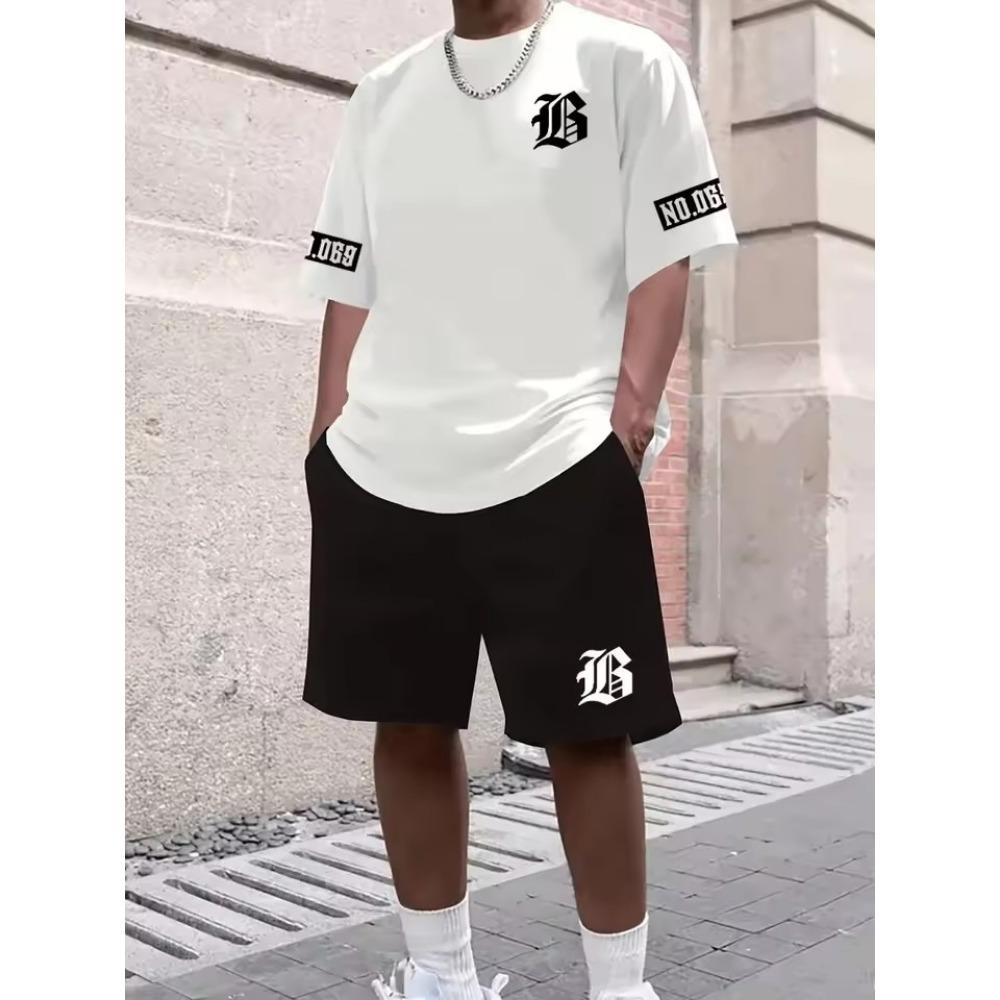 New Men's Summer Two-piece Set Men's T-shirt Top Shorts Set Men's Round Neck T-shirt Loose Casual