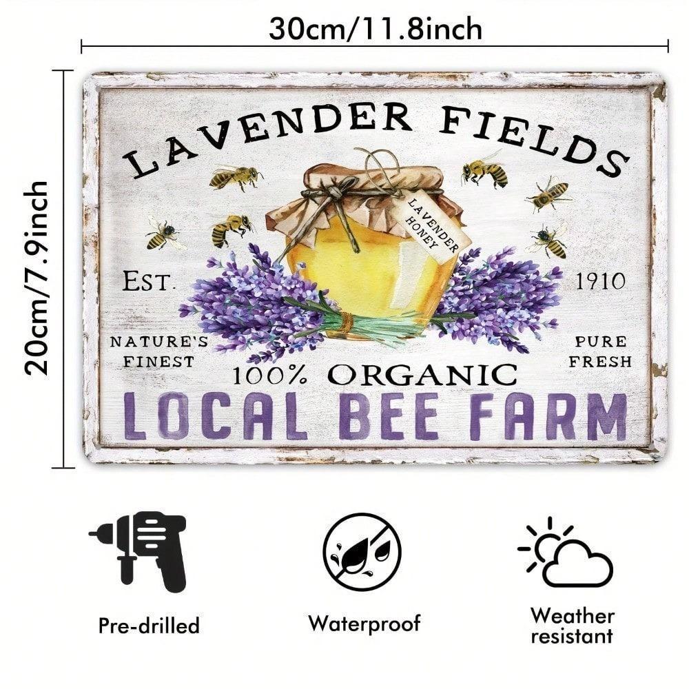 Vintage Metal Wall Art Bee Lavender Farmhouse Decor Kitchen Garden Print Rustic Home