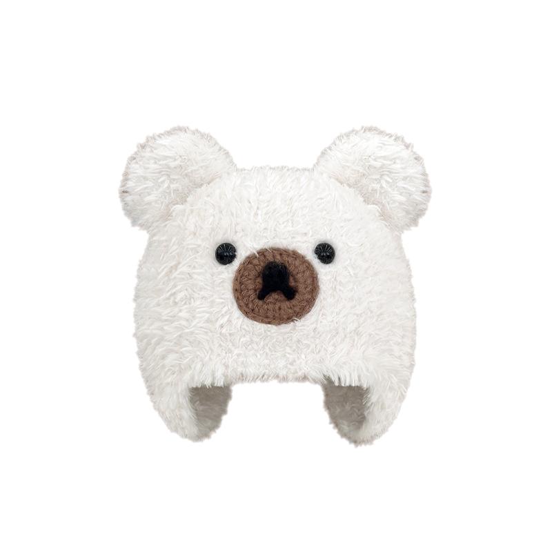 Women Plush Winter Bear Hat Keep Warm Ear Protector Solid Color Caps Travel