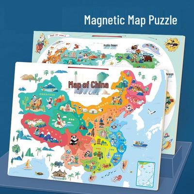 Magnetic Wooden World Map Jigsaw Puzzle for Children's Science Education and Fun Early Learning