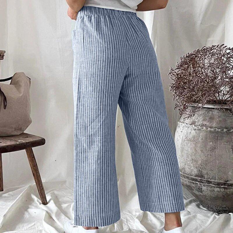 2026 New Women's Linen Cotton Blend Straight Leg Pants, Loose Fit Elastic Waist Casual Trousers for All Seasons