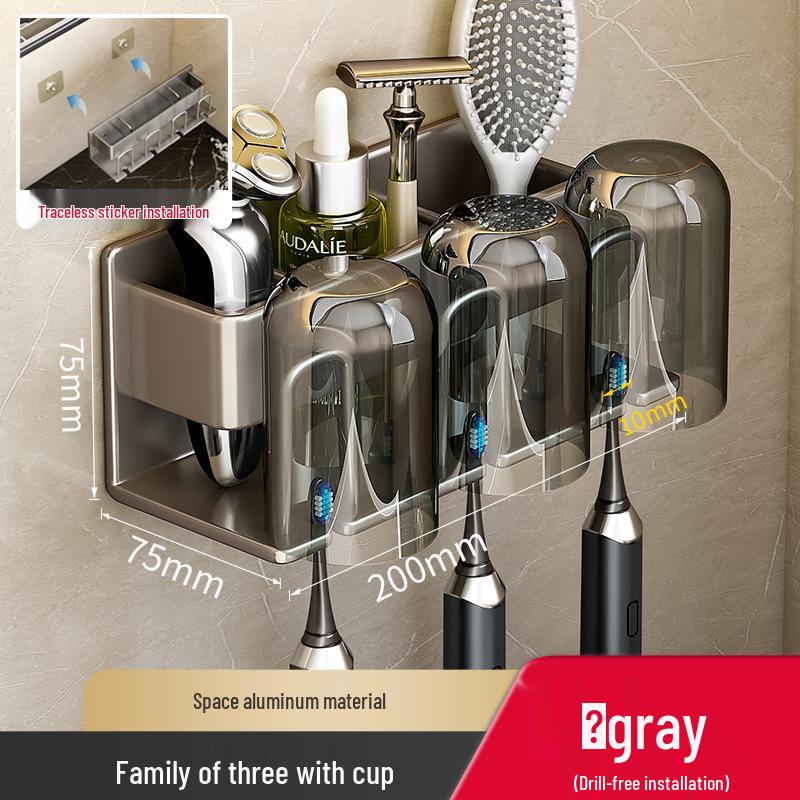 Wall-Mounted Punch-Free Toothbrush and Mouthwash Holder Set