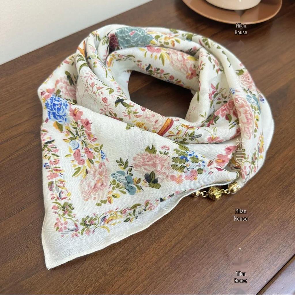 Chic Autumn/Winter Silk Scarf with Magnetic Golden Ball Clasp – Korean Style Neck Warmer