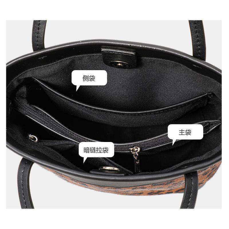 New Winter Genuine Leather Cowhide Leopard Print Shiny European and American Retro High-value Portable Bento Bag for Women