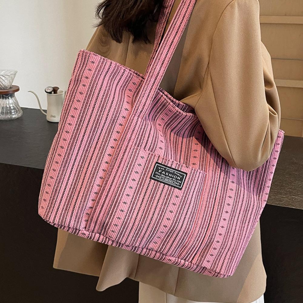 Portable Commuting Shoulder Bag Large Capacity Mommy Bag Fashionable Stripe Handbag  Lady