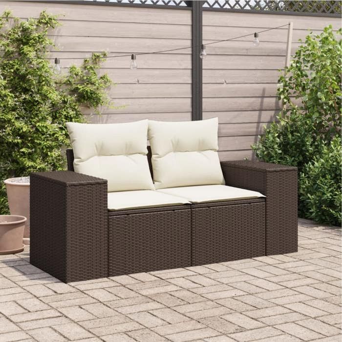 VidaXL Garden Sofa with Cushions 2-Seater, Seat with Backrest, Patio Furniture Backyard Terrace Outdoor, Brown 366212
