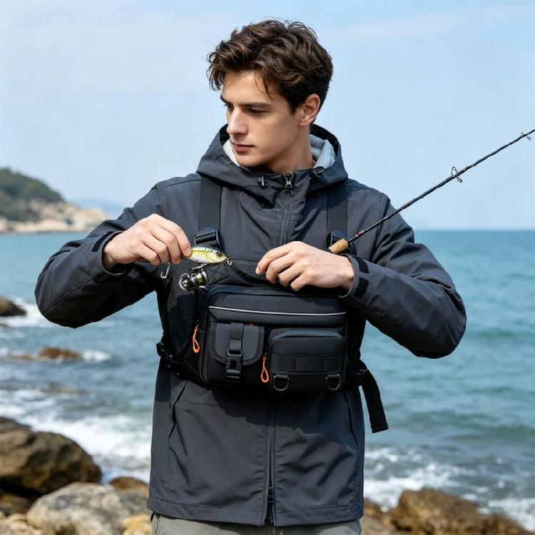 Splashproof Fishing Chest Bag with Reflective Strips Outdoor Fishing Travel Sports Bags Chest Pack for Men Women Portable