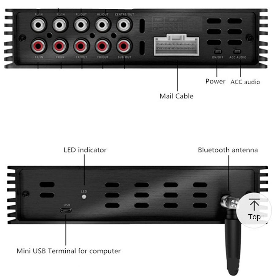 4CH In 6CH Out Car Digital DSP Processor Amplifier Bluetooth 5.0 w/ Wire Harness