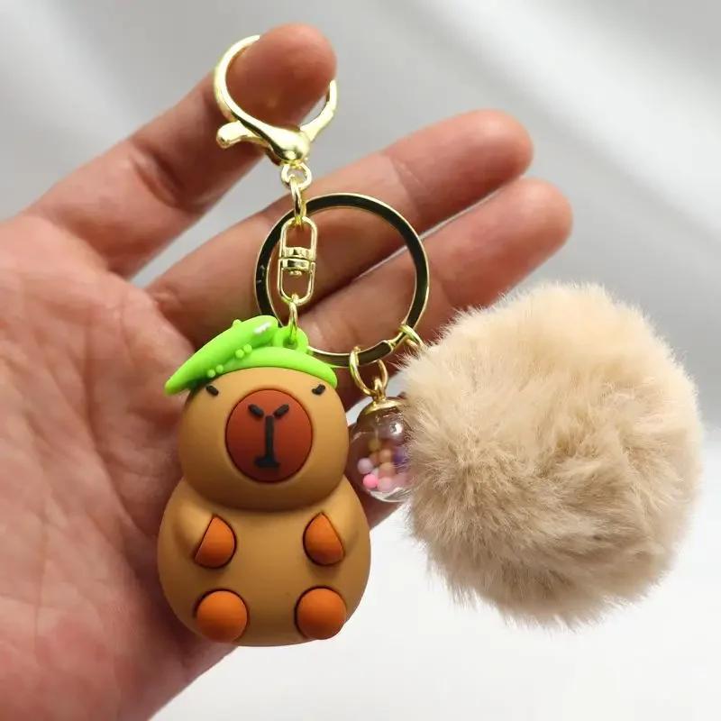 1PC Cartoon Capybara Plush Keychain Kawaii Backpack PVC Pendant Decoration Keyring Accessories Anime Lover Gifts
