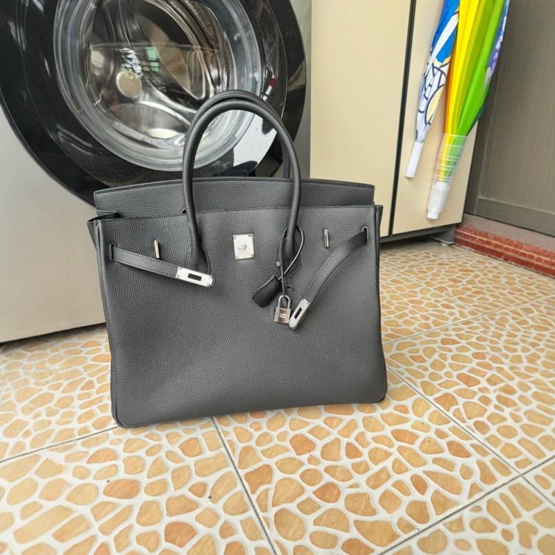 Eerste laag Togo Koeienhuid Grote Capaciteit Zwart Zilver 40 Platina Tas Echt Leer Lychee Patroon Kelly Dames Uitgaan Slot Handvat