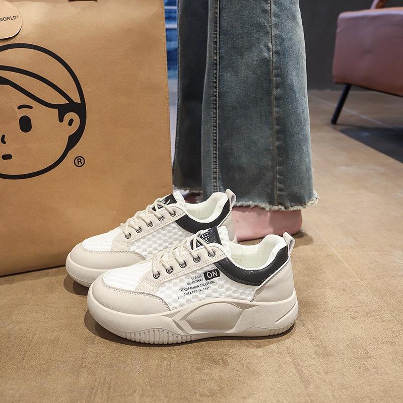 2025 new spring and autumn white shoes Korean version of fashionable female students mesh women's shoes breathable and heightened casual sports boa